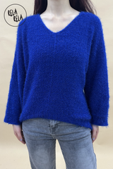 Super Soft Cosy V Neck Drop Shoulder Royal Blue Jumper