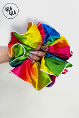 XXL Large Satin Hair Scrunchies with Contrast Stitching in Rainbow Colour
