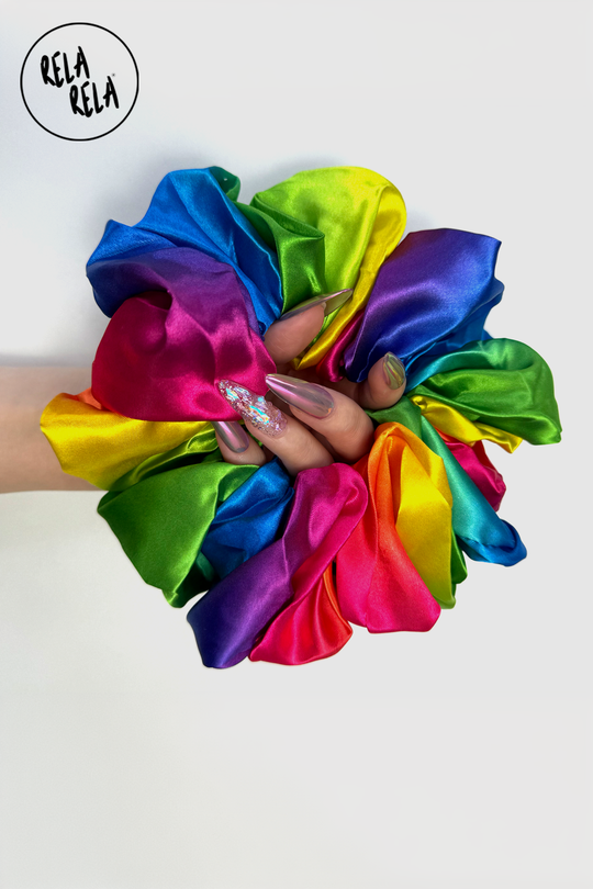 XXL Oversized Satin Hair Scrunchies in Rainbow