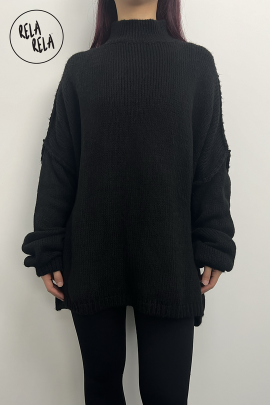 Super Soft Slouchy Knit Drop Shoulder Jumper in Black