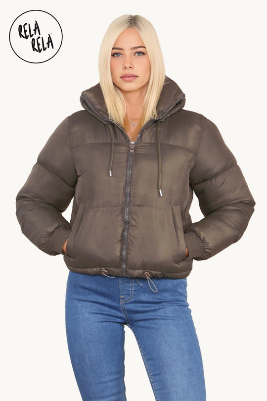Cropped Puffer Jacket in Chocolate