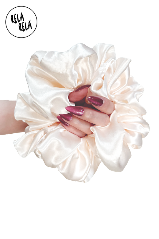 XXL Oversized Satin Hair Scrunchies in Cream