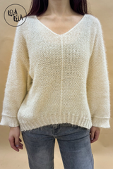 Super Soft Cosy V Neck Drop Shoulder Cream Jumper