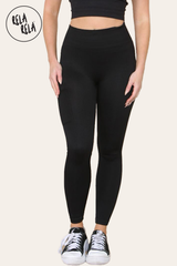 Ribbed Thick Waistband Leggings With Pocket in Black