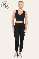 Ribbed Thick Waistband Leggings With Pocket in Black full