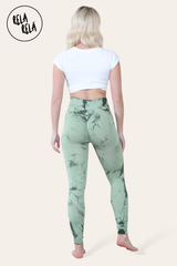 Marble Tie Dye High Waisted Scrunch Bum Leggings in Green back