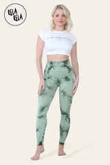 Marble Tie Dye High Waisted Scrunch Bum Leggings in Green front