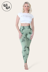 Marble Tie Dye High Waisted Scrunch Bum Leggings in Green front2