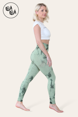 Marble Tie Dye High Waisted Scrunch Bum Leggings in Green side