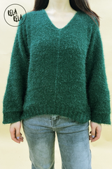 Super Soft Cosy V Neck Drop Shoulder Emerald Jumper