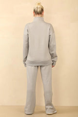 Premium Fleece Lined Half Zip Top & Jogger Co-Ord Tracksuit Set in Dove Grey