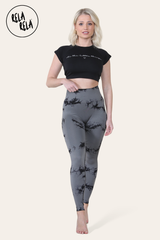 Marble Tie Dye High Waisted Scrunch Bum Leggings in Charcoal front