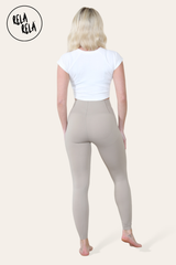 Back view of grey bum shaping leggings, highlighting lift and support