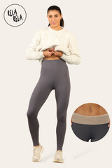 Front view of charcoal fleece lined leggings with high waisted fit