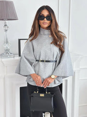 Belted Cape Poncho Jacket Coat in Charcoal