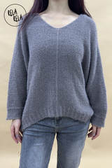 Super Soft Cosy V Neck Drop Shoulder Grey Jumper