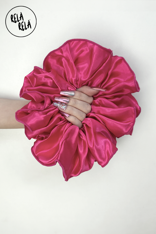 XXL Giant Satin Scrunchie in Hot Pink