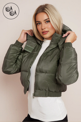 Cropped Puffer Jacket With Hood Padded in Khaki side