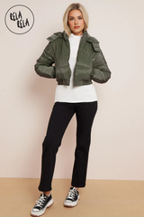 Cropped Puffer Jacket With Hood Padded in Khaki full