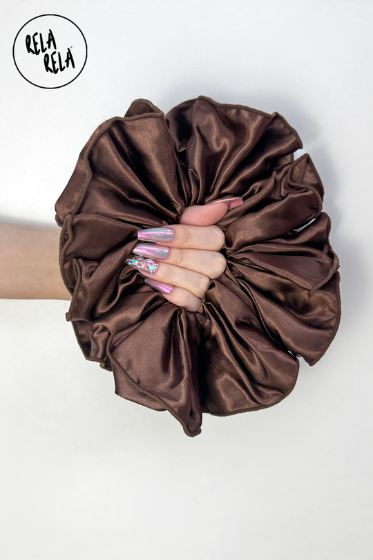 XXL Giant Satin Scrunchie in Chocolate