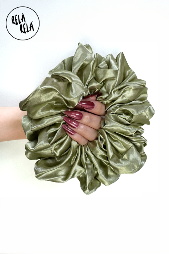 XXL Oversized Satin Hair Scrunchies in Sage
