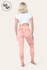 Marble Tie Dye High Waisted Scrunch Bum Leggings in Orange back