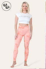 Marble Tie Dye High Waisted Scrunch Bum Leggings in Orange front 2