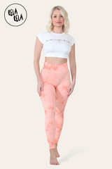 Marble Tie Dye High Waisted Scrunch Bum Leggings in Orange front