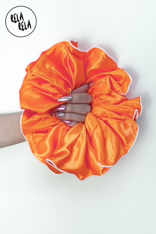 XXL Large Satin Hair Scrunchies with Contrast Stitching in Orange