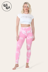 Marble Tie Dye High Waisted Scrunch Bum Leggings in Barbe Pink front 2