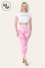 Marble Tie Dye High Waisted Scrunch Bum Leggings in Barbe Pink front