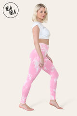 Marble Tie Dye High Waisted Scrunch Bum Leggings in Barbe Pink side