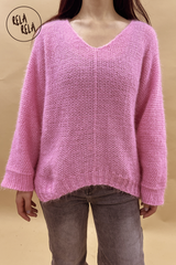 Super Soft Cosy V Neck Drop Shoulder Rose Pink Jumper