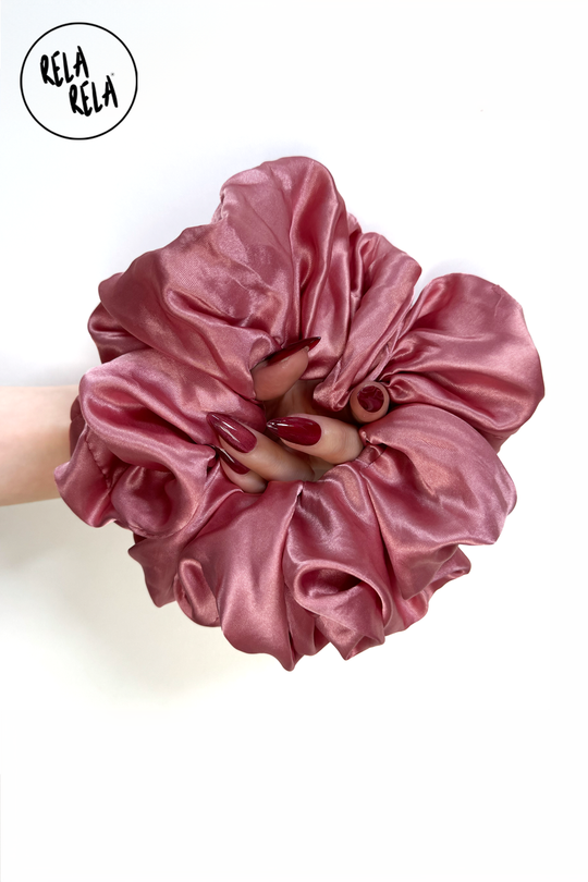 XXL Oversized Satin Hair Scrunchies in Rose Pink