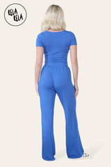 Scoop Neck Bodysuit & Wide Leg Trousers Co-Ord in Royal Blue back