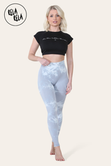 Marble Tie Dye High Waisted Scrunch Bum Leggings in Grey front