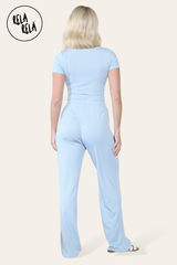 Scoop Neck Bodysuit & Wide Leg Trousers Co-Ord in Baby Blue back