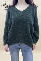 Super Soft Cosy V Neck Drop Shoulder Khaki Jumper