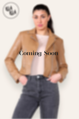 Faux Leather Biker Jacket Zipper Outwear Coat in Mocha