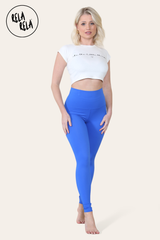 Model stretching in royal blue sculpting leggings for gym