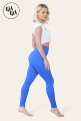 Side profile of high waisted sculpting leggings in royal blue