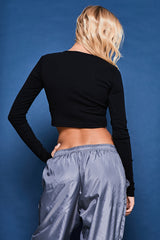 Long Sleeved Racer Top in Black