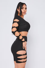 Knot Sleeve One Shoulder Crop Top in Black side 6