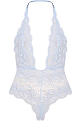 Lace Extreme Plunge French Knicker Shape Bodysuit in Powder Blue