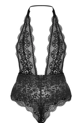 Lace Extreme Plunge French Knicker Shape Bodysuit in Black detail