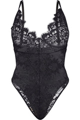 Lace Plunge Bodysuit in Black detail