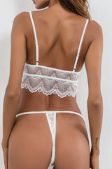 Cross Strap Lace V-Front Bralette & Thong Set in White back
