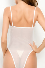Lace & Fishnet Mesh Bodysuit in White back