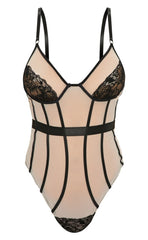 Nude Mesh Binding Detail Bodysuit in Nude detail 2