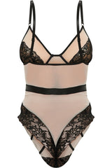 Nude Mesh Binding Detail Bodysuit in Nude detail